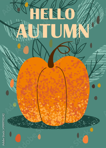 Autumn pumpkin greeting. Vector illustration