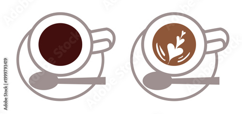 上から見たコーヒーアイコンとラテアートのアイコン