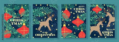 Christmas cards with ornaments. Vector illustration