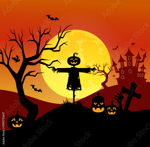 Halloween spooky landscape. Vector illustration