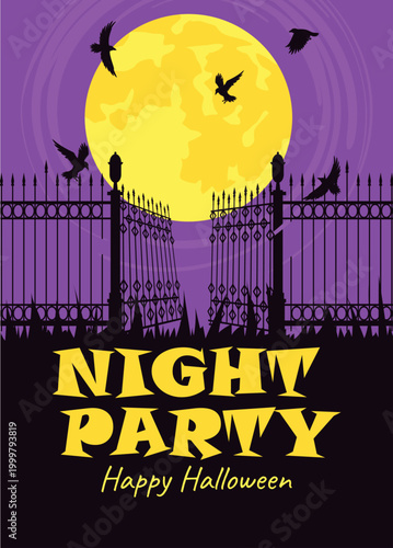 Halloween night party scene. Vector illustration