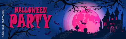 Halloween party scene. Vector illustration