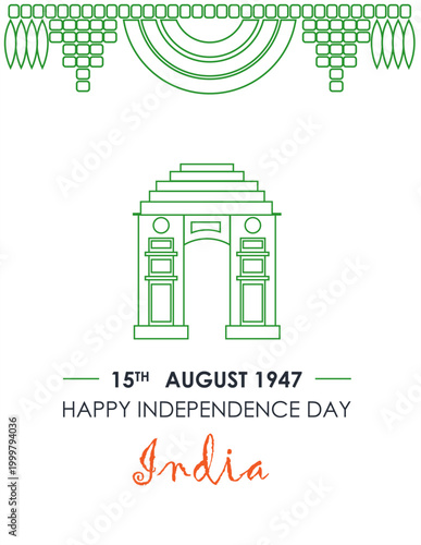 India Independence Day Line Art. Vector illustration