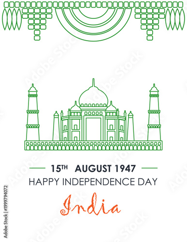 Independence Day India line art. Vector illustration