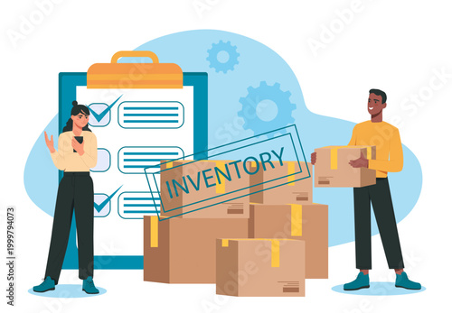 Inventory check scene. Vector illustration