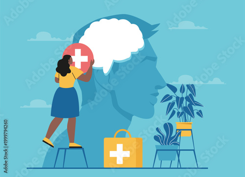 Mental health support scene. Vector illustration