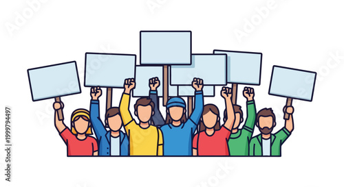Diverse group of people holding protest signs.