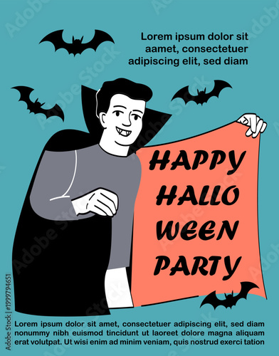 Vampire with Halloween banner. Vector illustration