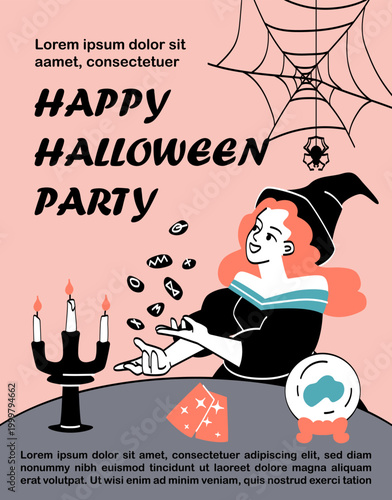 Halloween witch scene. Vector illustration