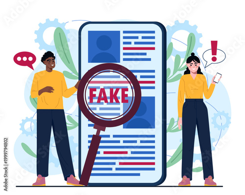 Fake content check illustration. Vector illustration