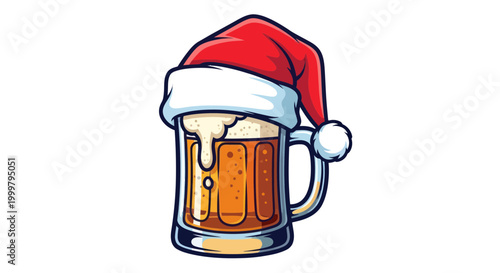 Schilderij op canvas Christmas Beer Mug with Santa Hat - Festive Holiday Drink