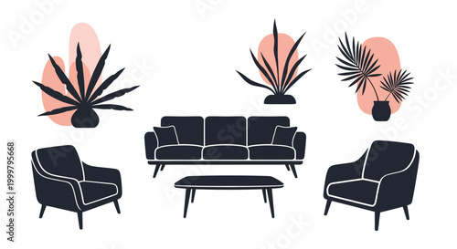 Modern black living room furniture set.