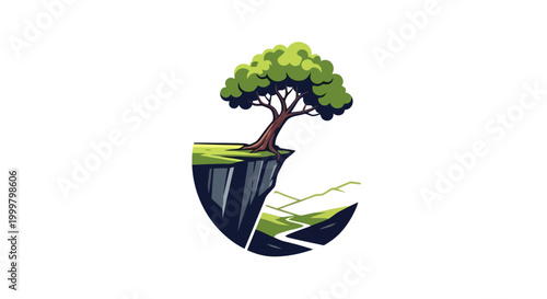 Tree growing on cracked earth landscape.