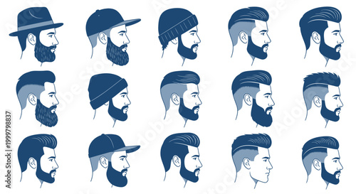 Men wearing various hats and beards.
