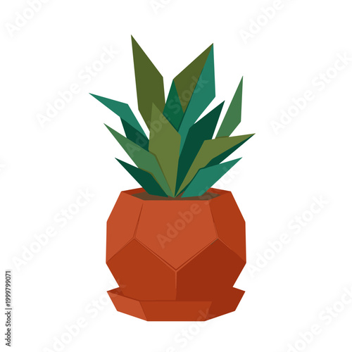 Geometric succulent plant in a faceted pot with saucer