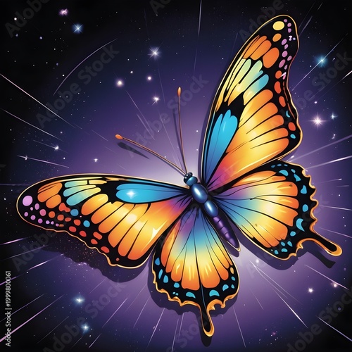 Cosmic Butterfly Flying in Surreal Space Scene
