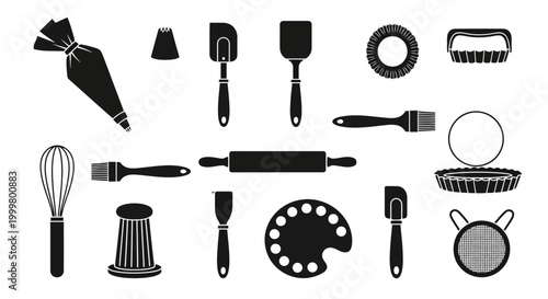 Black silhouette kitchen utensils and tools.