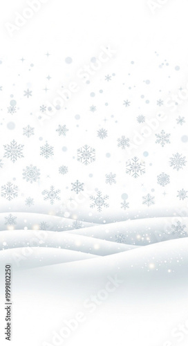 :
Minimal winter snowflake pattern vector with falling snow and subtle snowdrifts on white background