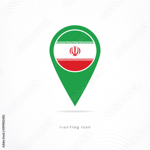 Iran Map Pin Icon with National Flag – Location Marker Iran Flag Vector, GPS Navigation Travel Symbol