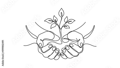 Hands cradling a growing plant symbolizing care and nurturing.