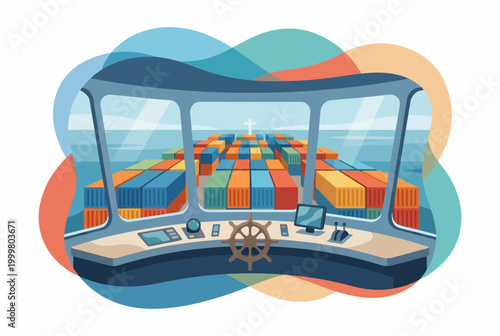 Фотография Container Ship Bridge View of Cargo Logistics and Global Trade
