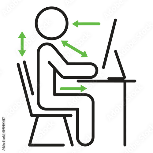 Fotografija Correct health posture of sitting on computer, right ergonomic workstation, wo