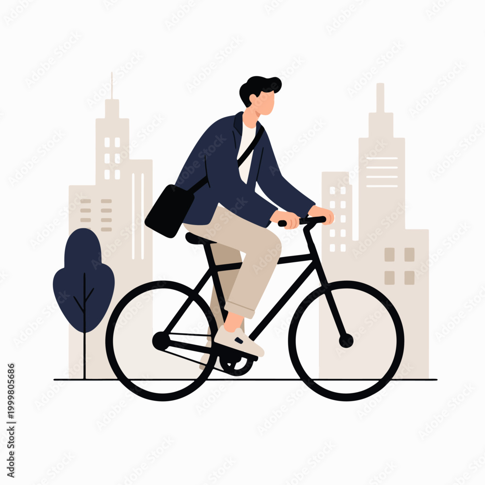 Fototapeta premium flat vector illustration of businessman riding a bike
