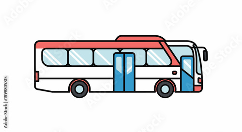 Modern stylized bus illustration, white and red, isolated on white background