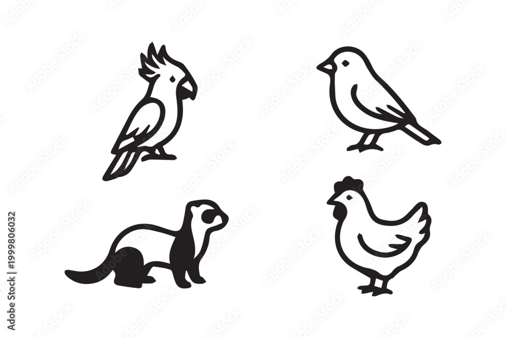 Obraz premium Animal Icon Set Cat Dog Fish Turtle Panda Tiger Lion Owl Gorilla Vector Collection – Ideal for Apps, Logos, and Educational Design
