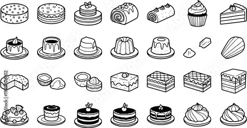 Fotografija Food Industry Black and White Line Art Dessert Icons
