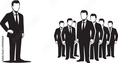 Leader standing in front of business team
