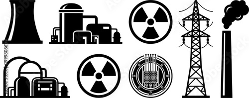 Line drawing of a large cooling tower, representing industrial infrastructure. Perfect for educational, engineering, and energy sector projects.
