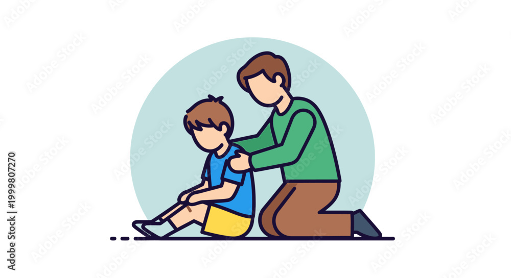 Fototapeta premium Man helping a young boy.