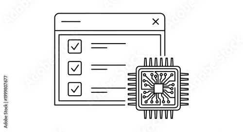 Digital interface featuring a checklist and microchip imagery representing a technology driven task management concept.