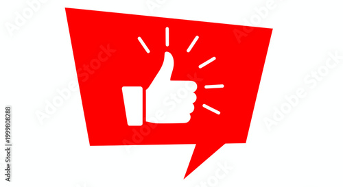 Red speech bubble icon with thumbs up symbol, a clear graphic for approval and positive feedback.