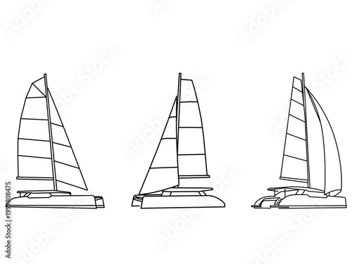 Sailboat line art vector set. Superyacht