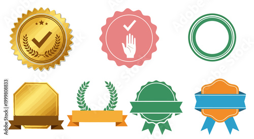 Collection of Certificate Badges and Award Medals in Varied Colors and Ribbons.