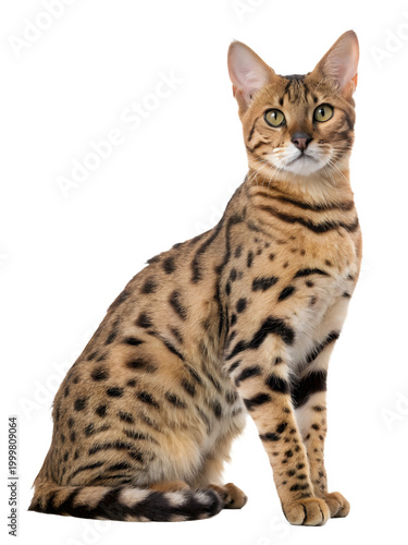 california spangled cat sitting on transparent background