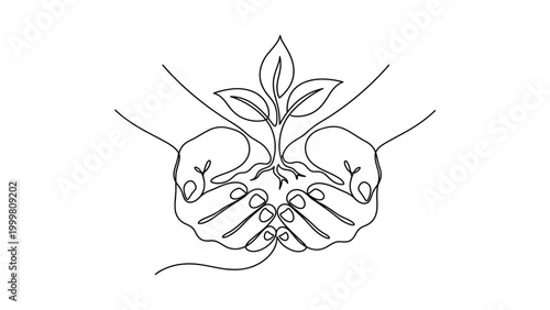Hands cradling a growing plant symbol.