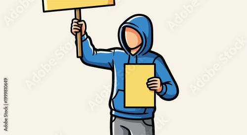 Protester holding blank signs peacefully.