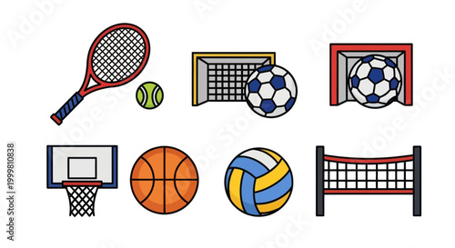 Collection of Sports Equipment and Balls Icons
