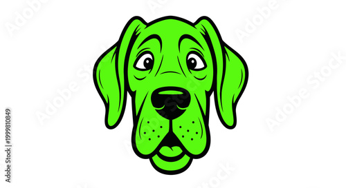 Green Dog Face Cartoon Illustration, Sad Expression, White Background