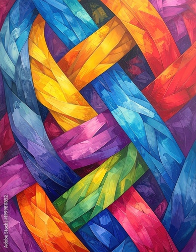 Vibrant, woven ribbons of color, artfully intertwined