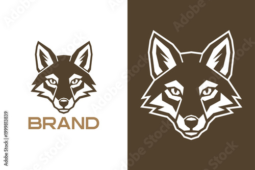 Modern Geometric Brown Fox Wolf Head Mascot Logo Minimalist Vector Template for Professional Brand Identity