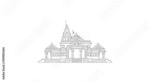 Architectural line drawing of Ram Mandir temple Ayodhya India