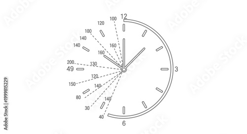 Conceptual clock face with numeric data points and dashed lines