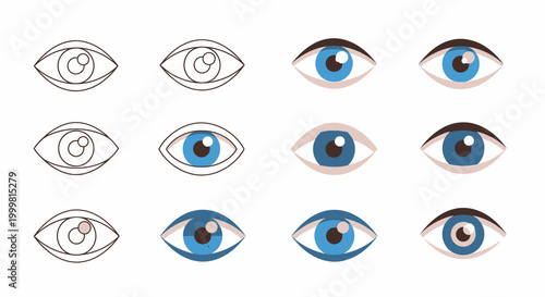 Stylized Eyes Collection: Outline Sketches and Realistic Blue Iris Variations