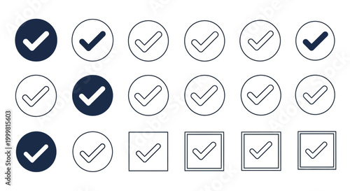 Checkmarks in Circles and Squares, Success, Approval, Confirmation Icons, Simple Design