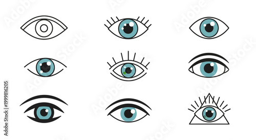 Collection of Diverse Eye Illustrations: Open, Closed, and Symbolic Styles