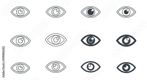 Collection of Eye Icons: Outline, Filled, and Silhouette Styles